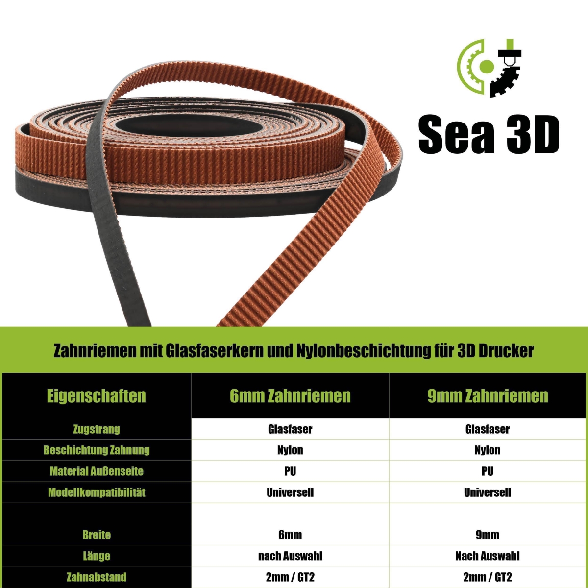 GT2 Zahnriemen 10mm PU Stahlkern - 3D Mechatronics GT2 Zahnriemen 10mm PU Stahlkern - 3D Mechatronics