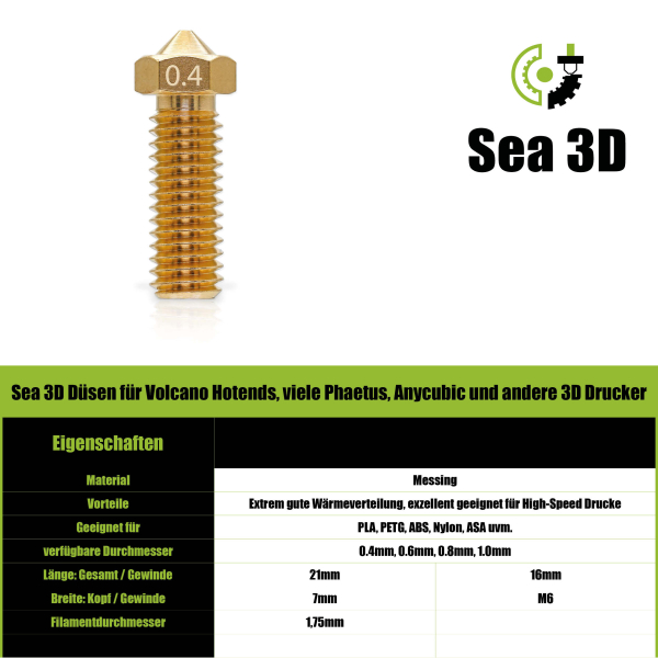 20 Stück Messing-Düsen Für 3D-Drucker – Volcano-Nozzle-Set, 0,2–1,0 Mm, Für Anycubic Kobra 2 Serie, Glatte Innenwand