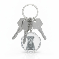 Dein Haustier als 3D Glas-Schlüsselanhänger. Personalisierte Foto Gravur Katze Hund